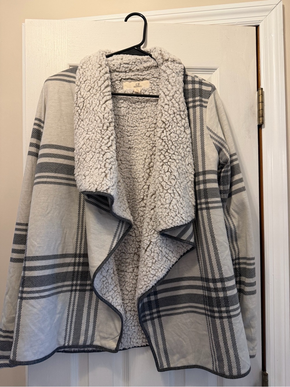 Thread & Supply Gray Plaid Sherpa Cascade Cardigan